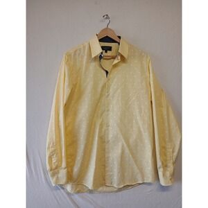 Lindbergh large button down long sleeve polka dot pastel yellow preppy